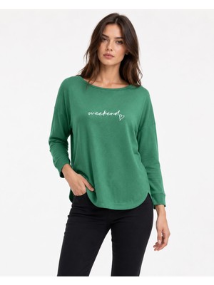 Neden Tekstil Kadın Yeşil Casual Basic Uzun Kollu Bluz