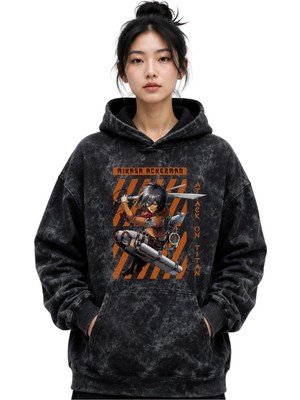 Sevbano Mikasa Ackerman Attack On Titan Anime Baskılı Unisex Oversize Yıkamalı Premium Hoodie Sweatshirt