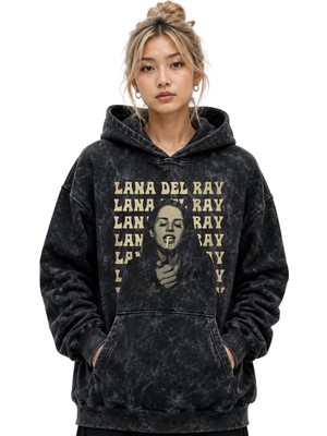 Sevbano Lana Del Rey Şarkıcı Baskılı Unisex Oversize Yıkamalı Premium Hoodie Sweatshirt