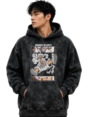 Sevbano Monkey D. Luffy One Piece Anime Baskılı Unisex Oversize Yıkamalı Premium Hoodie Sweatshirt