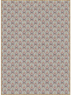 Arteluna Home Rose 02 Somon Pembe Kelebekli Gül Desenli Açık Gri Yıkanabilir Ince Dokulu Şönil Salon ve Yatak Odası Halısı