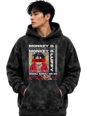 Sevbano Monkey D. Luffy One Piece Anime Baskılı Unisex Oversize Yıkamalı Premium Hoodie Sweatshirt