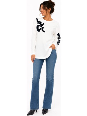 Neden Tekstil Kadın Yuvarlak Yaka Pamuklu Relaxed Sweatshirt