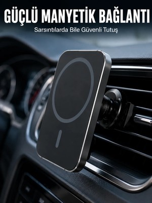 Homestead 15W Magsafe Uyumlu Manyetik Araç Şarj Standı | Güçlü Mıknatıslı Telefon Tutucu