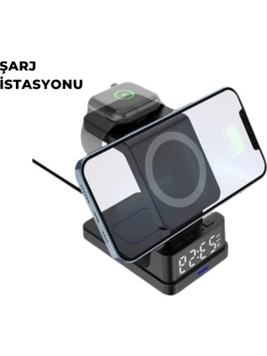 Die Grup Kablosuz Şarj Istasyonu ve Dijital Saat – Apple Uyumlu, 3 Kademeli Işık Ayarı