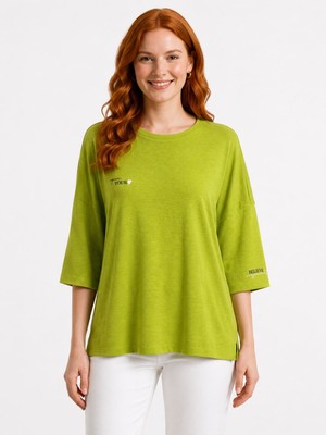 Neden Tekstil Kadın Rahat Kesim Yeşil Oversize Basic Bluz