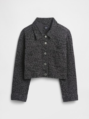 Gap Kız Çocuk Siyah Boxy Leopar Ceket