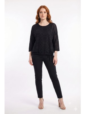 Neden Tekstil Kadın Oversize Siyah Triko Detaylı Bluz