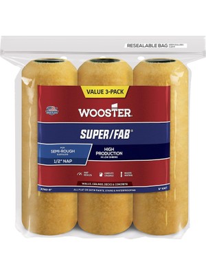 Mey İthalat Wooster Fırça Mini-Halojen R740 – 9 Super/fab Roller, 1/2 Inç Nap, 3'lü Paket, 9 Inç