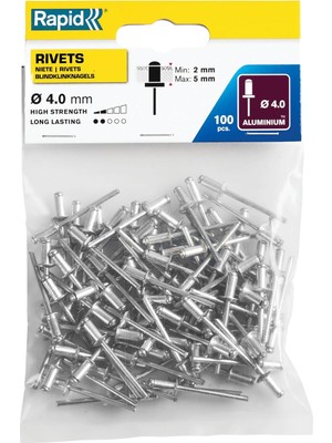 Mey İthalat Rapid Percin 4x8 mm Aluminyum 100 Adet
