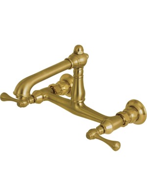 Mey İthalat Kingston Brass KS7247BL Ingiliz Ülke Duvara Monte Gemi Lavabo Musluğu, Saten Pirinç, 6-5/8"
