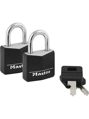 Mey İthalat Master Lock Kapalı Alüminyum Asma Kilitler, Anahtarlı Küçük Kilitler, Anahtarlı Alike Asma Kilitler, 2'li Paket, Siyah