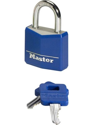 Mey İthalat Master Lock Anahtarlı Asma Kilit Masif Alüminyum Vinil Kaplamalı, Mavi, Sarı, Kırmızı, 5,2 cm x 3 cm x 1,6 cm