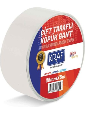 Mey İthalat Güçlü - Kraf Çift Taraflı Köpük Bant - 38 mm x 5 Metre