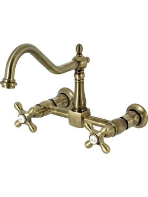 Mey İthalat Kingston Brass Heritage Duvara Monte Mutfak Bataryası, 20 cm Centerset, Antik Pirinç