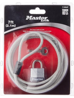 Mey İthalat Master Lock 715DAT Örgülü Çelik Araba Kapak Kablosu, Lamine Çelik Asma Kilit, 2,1 M Kablo ve 1-1/8 Inç Geniş Kilit