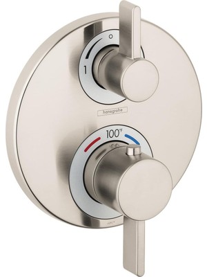 Mey İthalat Hansgrohe Ecostat S Modern Minimalist Hacim ve Otomatik Sıcaklık Kontrolü 2 Saplı 15,24 cm Genişliğinde Termostatik Duş Pervazı, Fırçalanmış Nikel Yönlendiricili Kaba Valf Için, 15758821