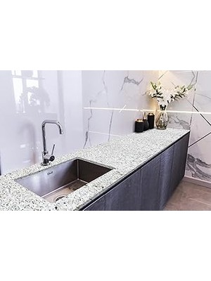 Mey İthalat Stickerart Tezgah Üstü Fayans Kaplama Folyosu Mutfak Tezgahı Kaplama Terrazzo Granit Taş 70 cm x 3 Metre