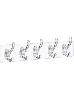 Mey İthalat Mika Kristal Plastik Şeffaf Askı, Pvc Yapışkanlı Montaj, 6.4X29.3 Cm, 5 Kollu 6.2 cm