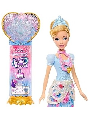 Mey İthalat Mattel Filmden Ilham Alan Mattel Disney Prensesi Cinderella Bebek, Aksesuarlar, Kalp Şeklinde Değerli Taş Kutusu ile Çocuk Yüzüğü Dahil 8 Sürpriz ve 9 Parça, JHL50