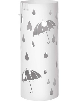 Mey İthalat Songmıcs LUC23W Şemsiye Standı, Metal Yuvarlak Şemsiye Ayağı, Su Toplama Kasesi Çıkarılabilir, Kancalı, 49 x Ø 19,5 Cm, Beyaz