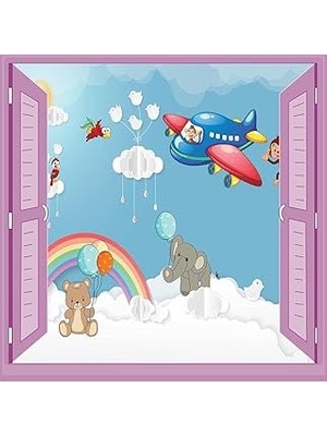 Mey İthalat Çocuk Odası Bebek Odası Pencere Poster Duvar Kağıdı Renkli Uçak
