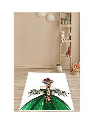 Mey İthalat Pelangi Desenli Dijital Baskı Yıkanabilir Kaymaz Taban Leke Tutmaz Halı, Yeşil 80 x 150