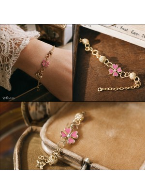 Ethem Gold Pink Clover Şans 14 Ayar Altın Bileklik
