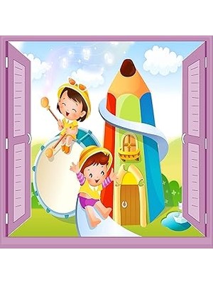 Mey İthalat Çocuk Odası Bebek Odası Pencere Poster Duvar Kağıdı Kaydırak