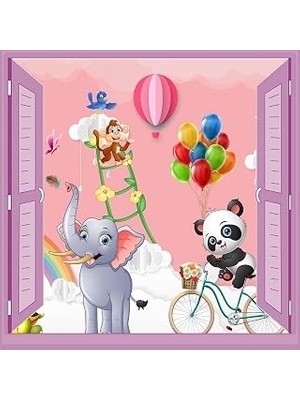Mey İthalat Çocuk Odası Bebek Odası Pencere Poster Duvar Kağıdı Fil Panda