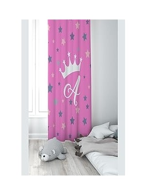 Mey İthalat Pelangi Pembe A Harfli Yıldızlı Dijital Baskı Yıkanabilir Bebek Çocuk Odası Fon Perdesi, Pembe-Beyaz 140 x 200