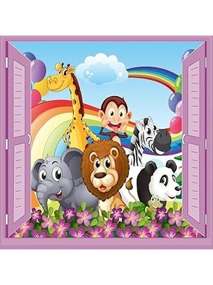 Mey İthalat Stickerart Çocuk Odası Bebek Odası Pencere Poster Duvar Kağıdı Hayvanlar
