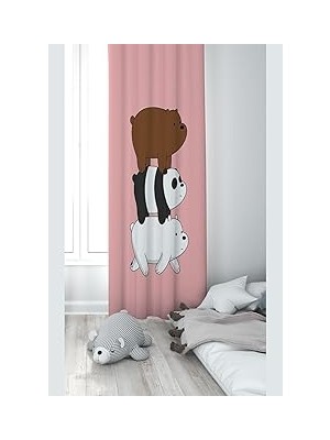 Mey İthalat Pelangi Pembe Ayıcık Desenli Dijital Baskı Yıkanabilir Bebek Çocuk Odası Fon Perdesi, Pembe-Kahverengi 70 x 270