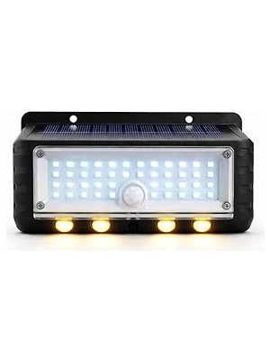 Mey İthalat Panter Solar Hareket Sensörlü LED Duvar Lambası 3W 44 Smd Beyaz + 4 Gün Işığı Led, 300 Lümen, IP65 Su Geçirmez, 3 Modlu Güneş Enerjili Aplik, Balkon ve Bahçe Aydınlatması
