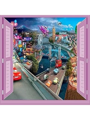 Mey İthalat Çocuk Odası Bebek Odası Pencere Poster Duvar Kağıdı Araba Köprü