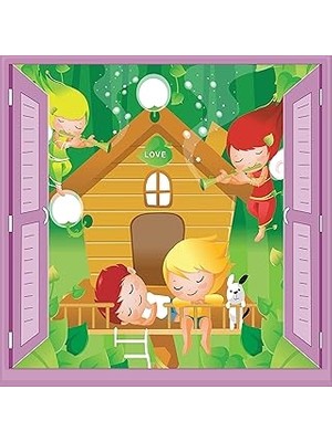 Mey İthalat Çocuk Odası Bebek Odası Pencere Poster Duvar Kağıdı Ağaç Ev