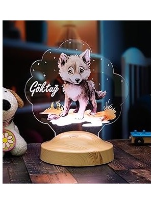 Mey İthalat Sevimli Kurt Çocuk Odası Gece Lambası, Kurt Köpeği Bebek Doğum Günü Hediyesi, Isimli Çocuk Hediyesi (Küçük Boy)