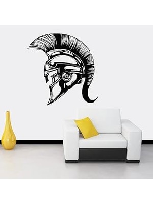 Mey İthalat Vinil Duvar Çıkartması Spartalı Kask Savaşçı Antik Yunan Çıkartması Kask Duvar Çıkartması Ev Oturma Odası Yatak Odası Duvar Dekorasyon Çıkartması 57 x 57 Cm, Siyah
