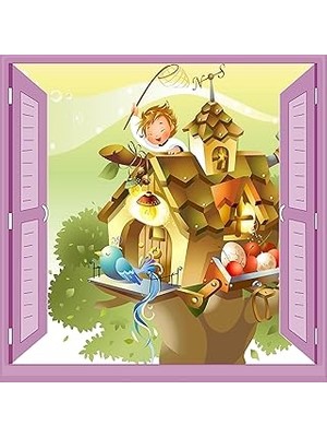 Mey İthalat Çocuk Odası Bebek Odası Pencere Poster Duvar Kağıdı Kuş Evi