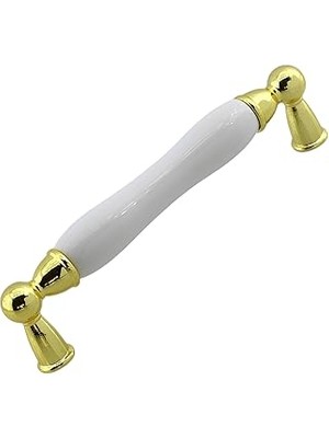 Mey İthalat Domaniç Porselen Altın Beyaz Kulp 128 mm Mobilya Çekmece Mutfak Dolabı Dolap Kapak Kulplar Kulb Kulp