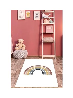 Mey İthalat Pelangi Gökkuşağı Desenli Makrome Temalı Yıkanabilir Kaymaz Taban Leke Tutmaz Çocuk Odası Halısık, Çok Renkli-Beyaz 160 x 240, 76420271602401