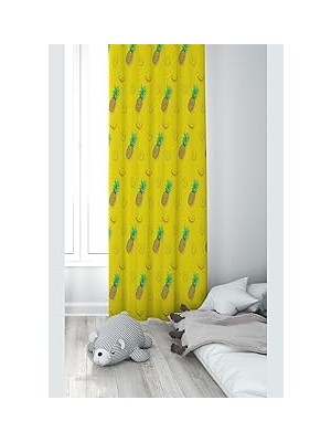 Mey İthalat Pelangi Sarı Ananas Desenli Dijital Baskı Yıkanabilir Bebek Çocuk Odası Fon Perdesi, Sarı 140 x 270
