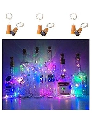 Mey İthalat 6'lı Paket Güneş Enerjili Şarap Şişesi Işıkları, 20 LED Su Geçirmez Bakır Mantar Güneş Işığı Düğün, Noel, Dış Mekan, Tatil, Bahçe, Veranda, Yol Dekoru Için (Renkli)