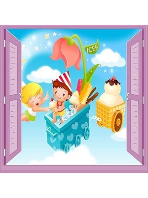 Mey İthalat Çocuk Odası Bebek Odası Pencere Poster Duvar Kağıdı Dondurmacı