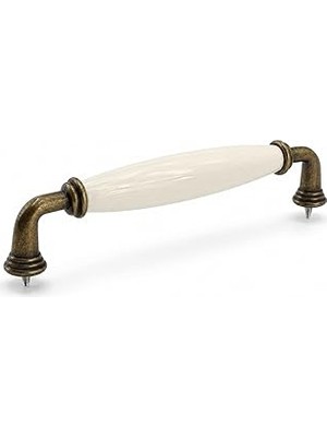 Mey İthalat Lisin Porselen Krem Antik Sarı Kulp 128 mm 12.8 cm Mobilya Çekmece Dolabı Dolap Kapak Kulb Kulpu