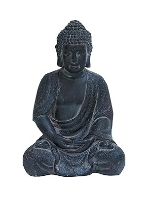 Mey İthalat Büyük Beyaz Yıkanmış Siyah Kil Buda Heykeli Masa Dekoru, 8" x 12"