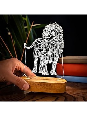 Mey İthalat Geometrik Aslan Tasarımlı 3D LED Gece Lambası
