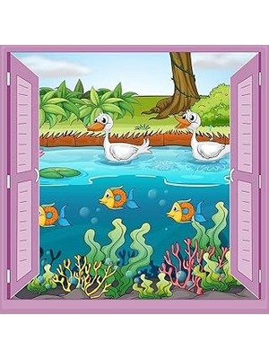 Mey İthalat Çocuk Odası Bebek Odası Pencere Poster Duvar Kağıdı Ördek Balık