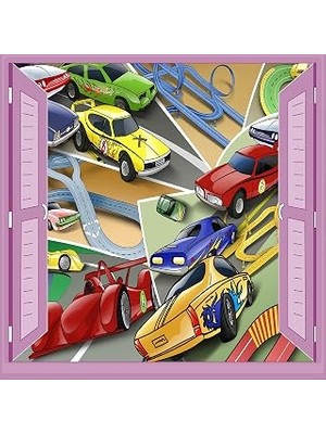 Mey İthalat Çocuk Odası Bebek Odası Pencere Poster Duvar Kağıdı Arabalar
