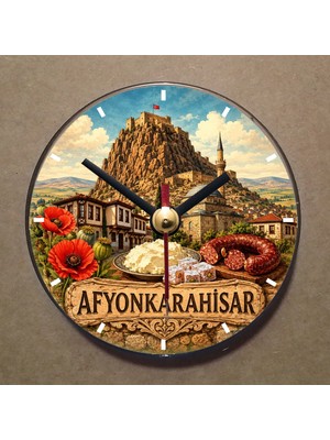 Bsb Afyonkarahisar Temalı Magnet Saat Buzdolabı Saati Duvar Saati 10,5cm MS1103